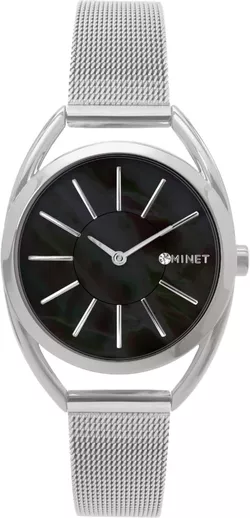 MINET Stříbrno-černé dámské hodinky ICON BLACK PEARL MESH MWL5212