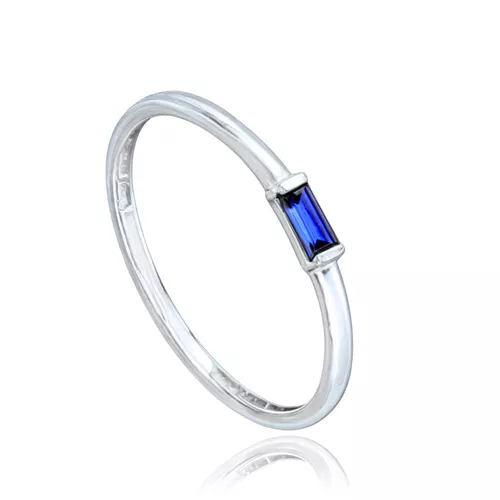 MINET Elegantní prsten z bílého zlata s modrým zirkonem Au 585/1000