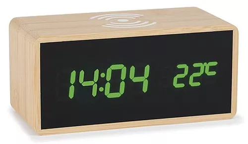 Atlanta 2602 - Digitální budík se zeleným LED displejem a bezdrátovým nabíjením pro telefon