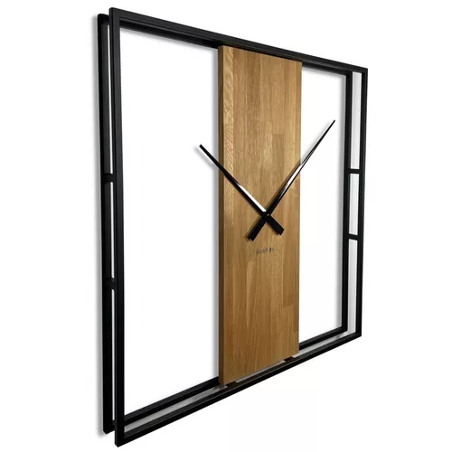 Flexistyle z231 - extra velké 80 cm nástěnné hodiny s kovovým rámem a dřevem z přírodního dubu čtverec