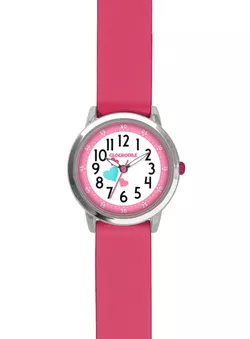 CLOCKODILE Růžové dívčí dětské hodinky se srdíčky a tmavě růžovým silikonovým řemínkem