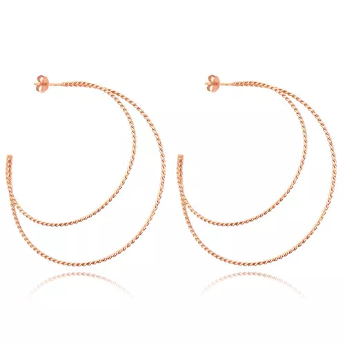 MINET Rose gold stříbrné náušnice dvojité KRUHY