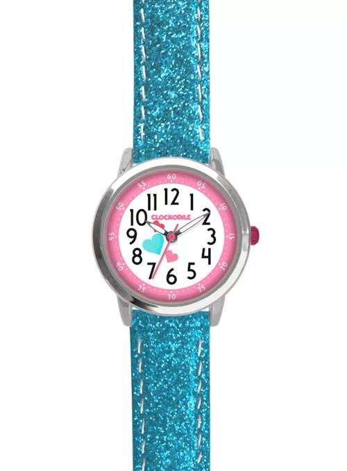 CLOCKODILE Tyrkysové třpytivé dívčí dětské hodinky HEARTS CWG5066