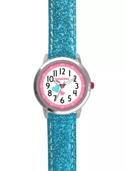 CLOCKODILE Tyrkysové třpytivé dívčí dětské hodinky HEARTS CWG5066