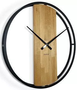 Flexistyle z231 - extra velké 80 cm nástěnné hodiny s kovovým rámem a dřevem z přírodního dubu kruh