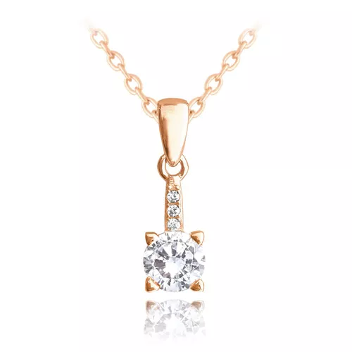 MINET Rose gold elegantní stříbrný náhrdelník s bílým zirkonem