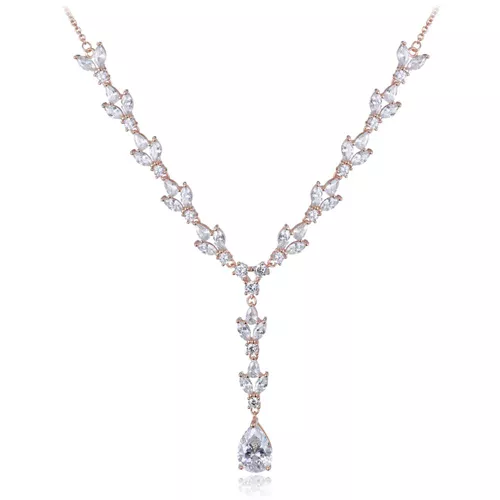 MINET Luxusní rose gold stříbrný náhrdelník se zirkony Ag 925/1000 16,35g