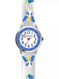 Stříbrné třpytivé dívčí hodinky s modrými vílami CLOCKODILE FAIRIES CWG5083