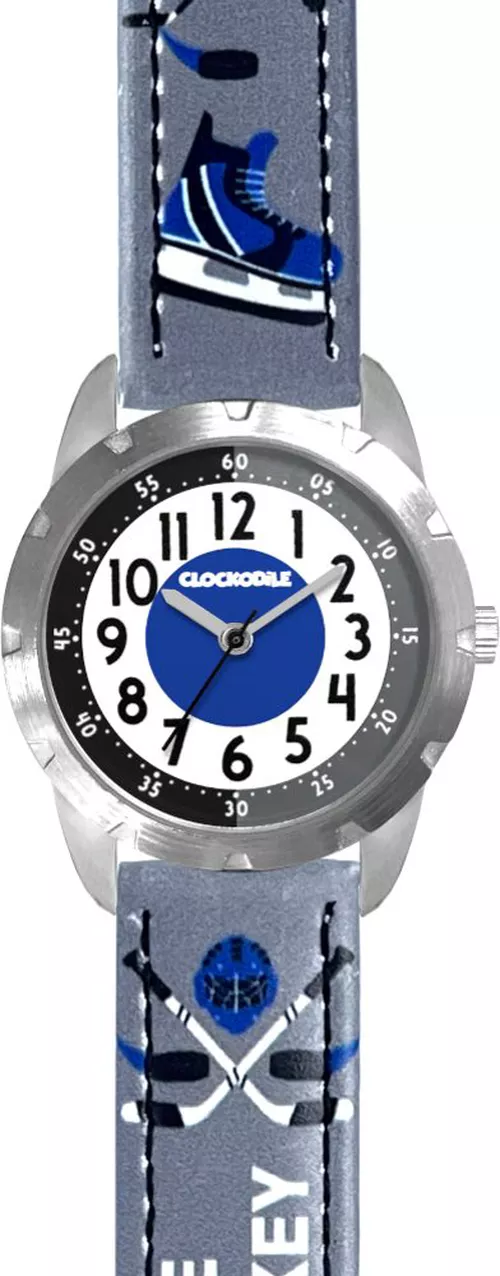 CLOCKODILE Svítící šedé chlapecké hodinky HOKEJ
