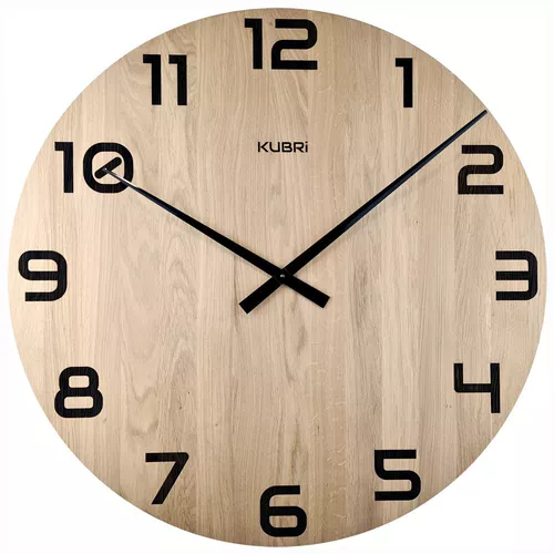 KUBRi 0191 - Obrovské hodiny z přírodního dubu s vynikající čitelností o průměru 80 cm