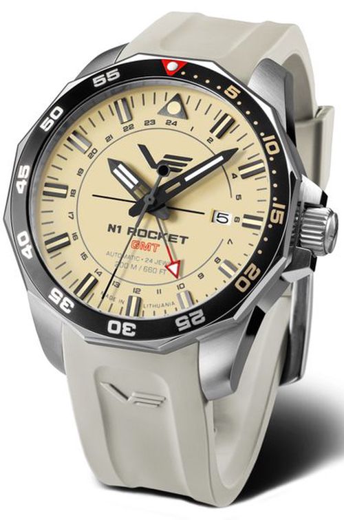 Vostok Europe N-1 Rocket Automatic GMT NH34-225A713S - Pískový-khaki silikonový řemínek