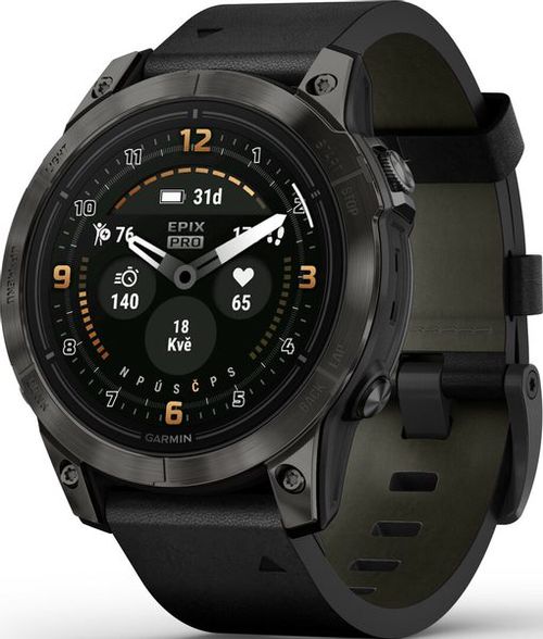 Garmin Epix™ Pro (Gen 2) Sapphire Edition Carbon Gray DLC Titanium / Black Leather Band - 010-02803-30