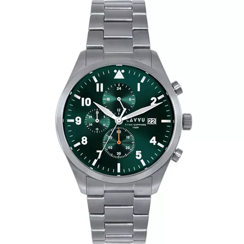 LAVVU Pánské titanové hodinky PILOT Chronograph Emerald Green 100M Sapphire
