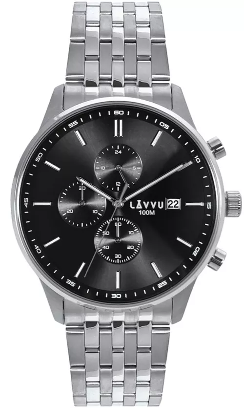 LAVVU Pánské hodinky YSTAD Chronograph Black s vodotěsností 100M LWM0251