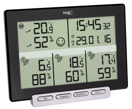 Teploměr a vlhkoměr s 3 bezdrátovými senzory TFA 30.3057.01 MULTI-SENSE