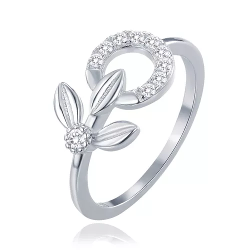 MINET Elegantní stříbrný prsten kytička s bílými zirkony