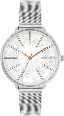 MINET MWL5143 Stříbrné dámské hodinky PRAGUE Silver Flower Mesh