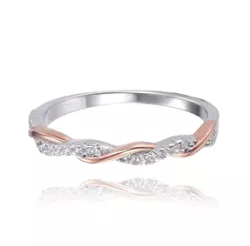 MINET Elegantní Rose gold stříbrný prsten s bílými zirkony