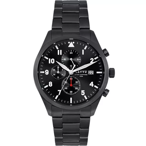 LAVVU Pánské titanové hodinky PILOT Chronograph Black 100M Sapphire